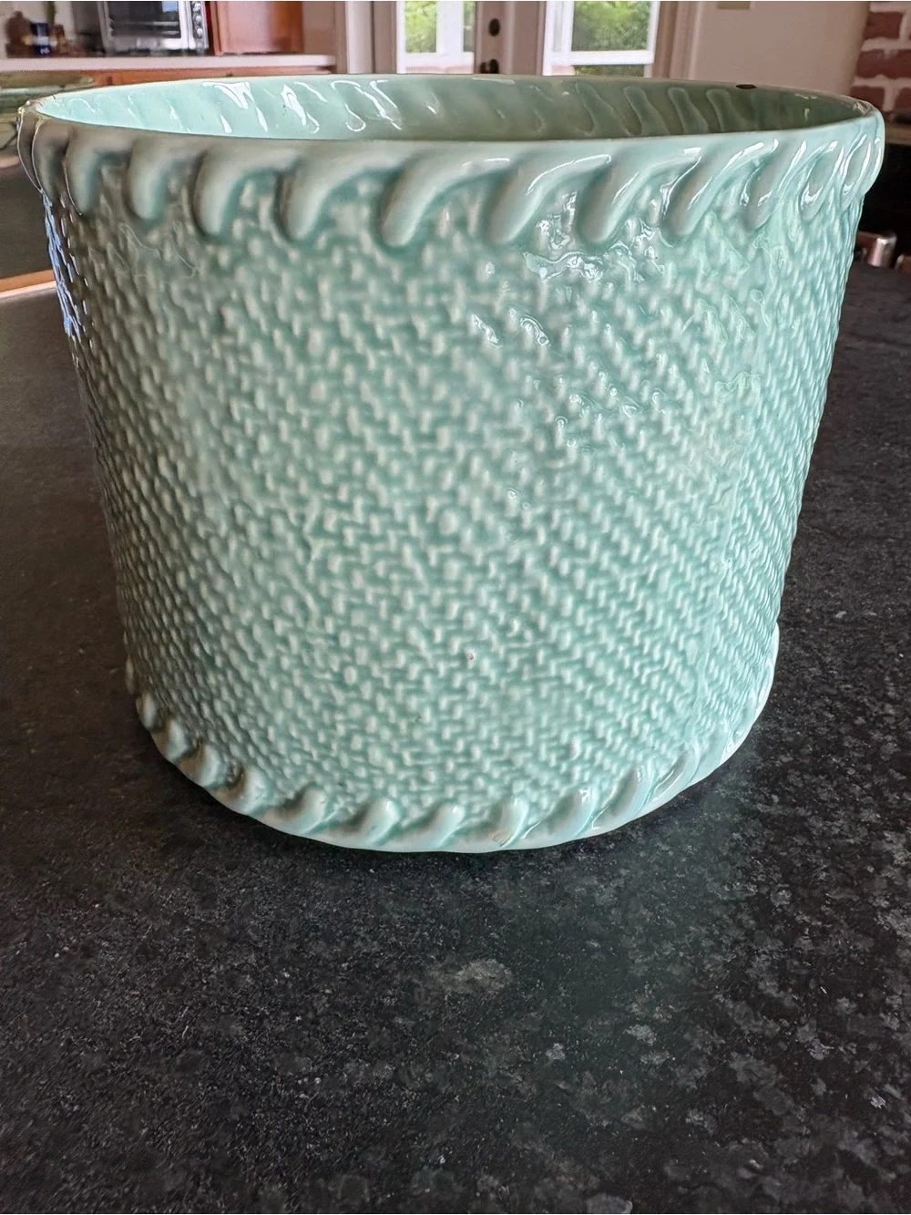 Large Mint Green MIKASA Textured Ceramic Planter Pot Utensil Holder Home Accents